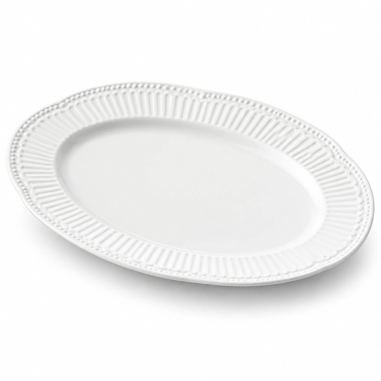 Plat de service ovale 35 cm en porcelaine blanche à relief décoratif