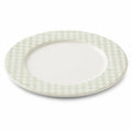 Assiette plate 27 cm en céramique blanc et vert à carreaux pour repas style classique