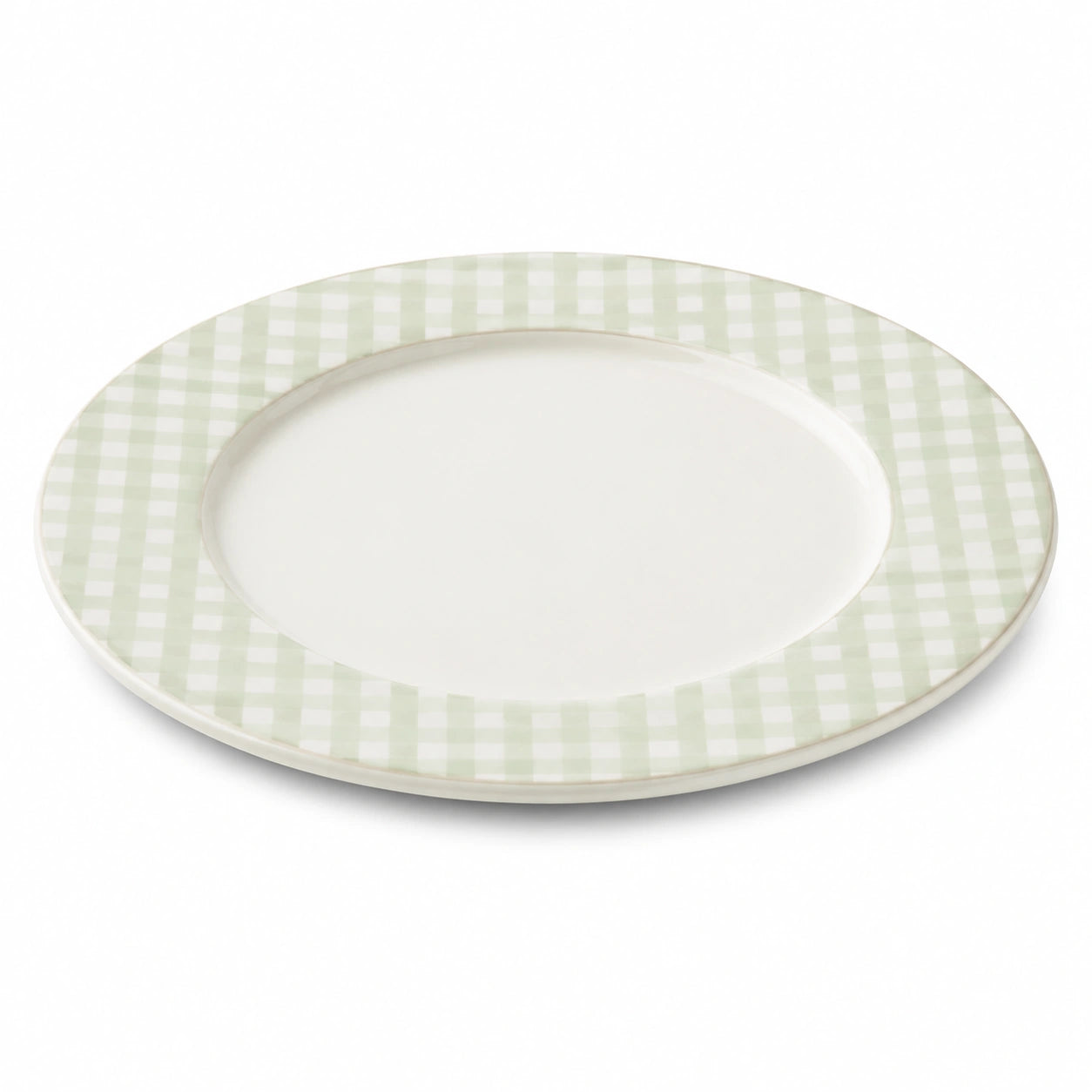 Assiette plate 27 cm en céramique blanc et vert à carreaux pour repas style classique