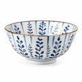 Bol 15 cm en céramique blanc et bleu à motif végétal pour repas