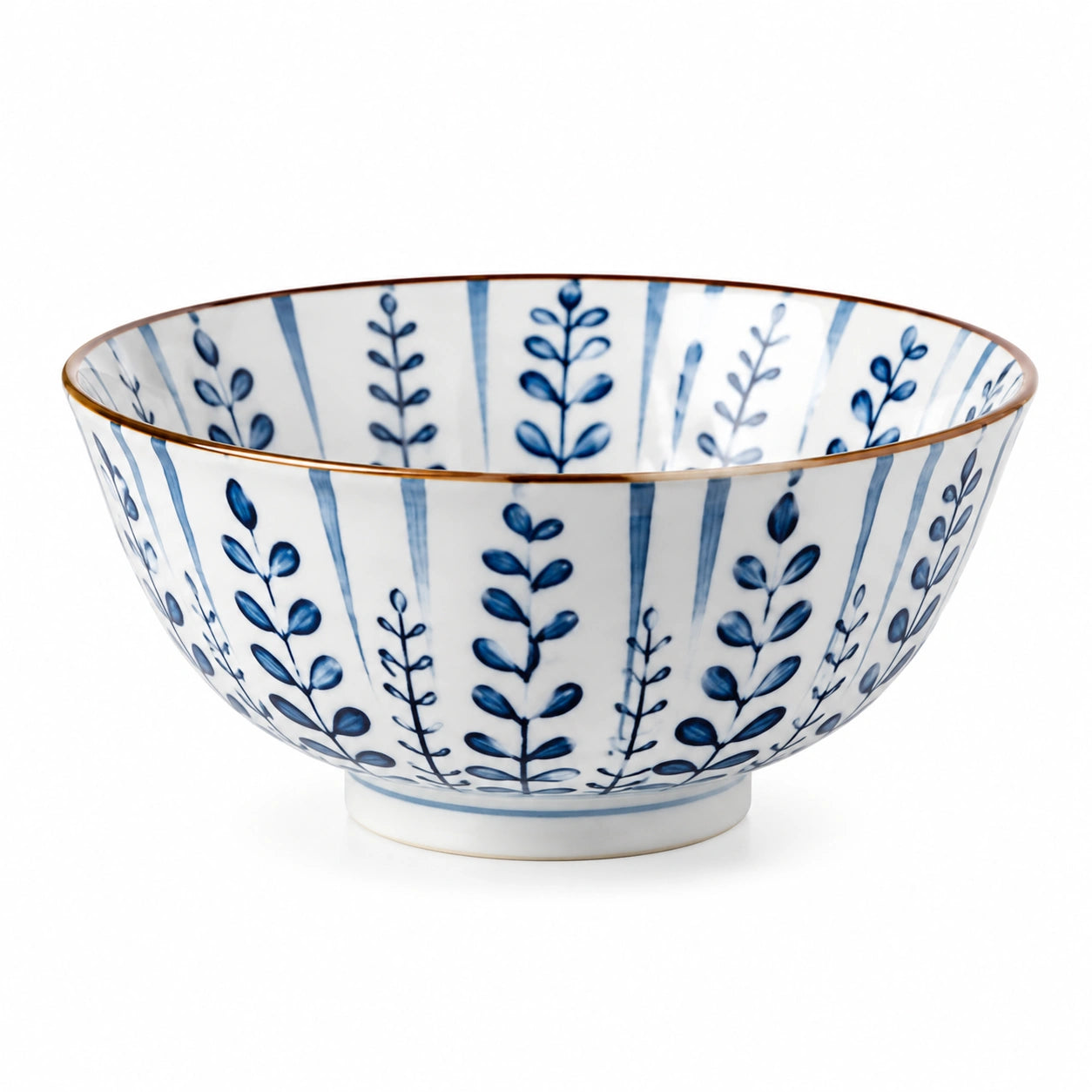 Bol 15 cm en céramique blanc et bleu à motif végétal pour repas