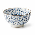 Bol en céramique 15 cm blanc/bleu motif floral style artisanal
