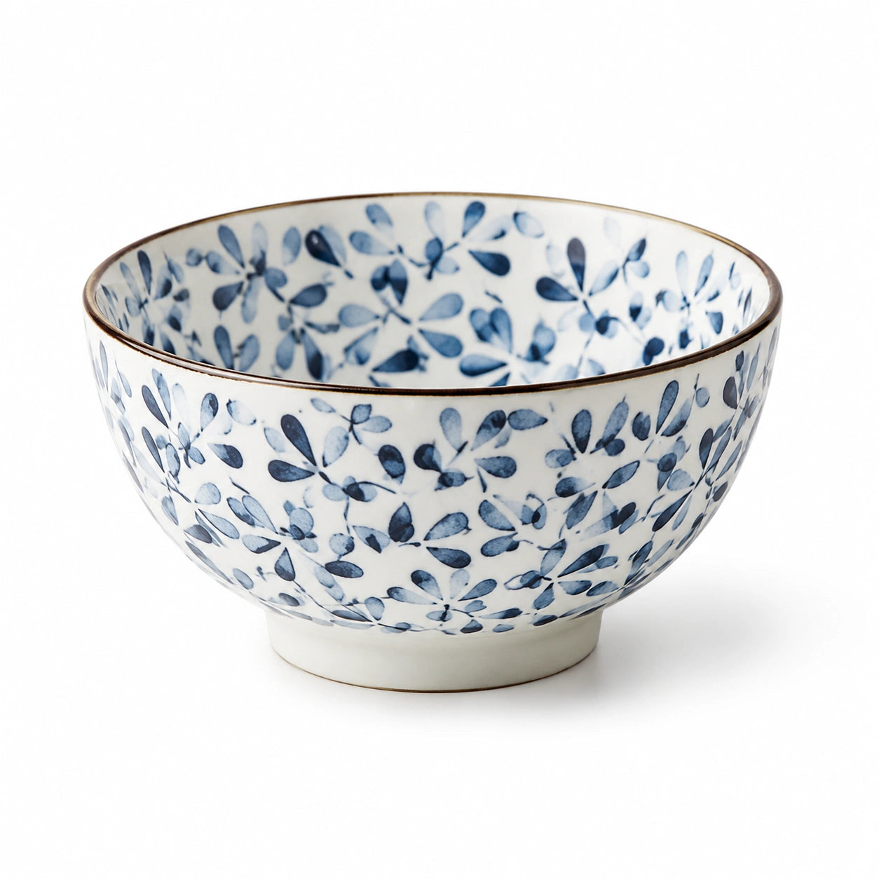 Bol en céramique 15 cm blanc/bleu motif floral style artisanal