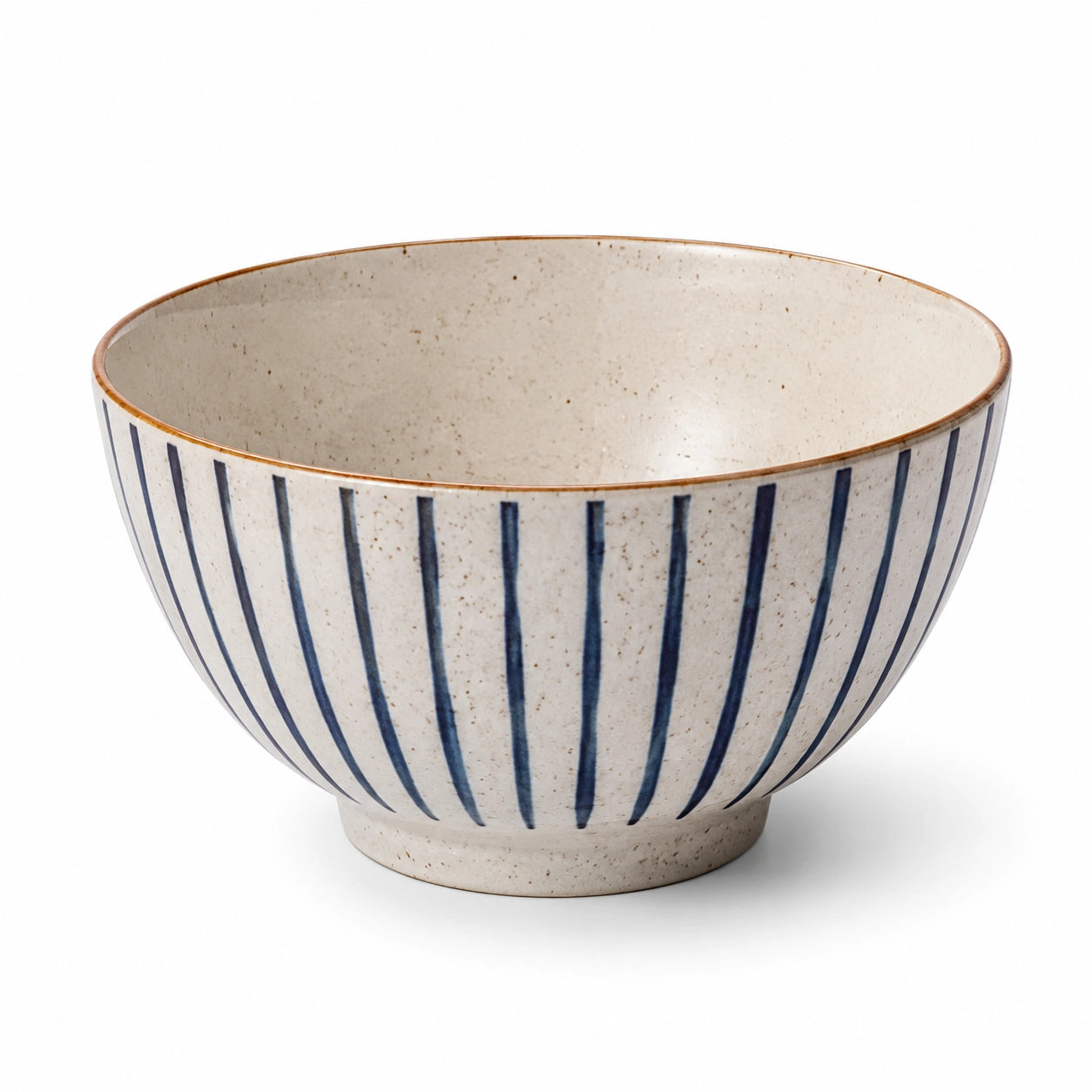 Bol en céramique 15 cm beige et bleu à rayures pour repas