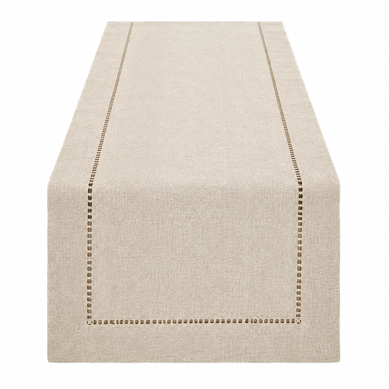 Chemin de table 180 x 40 cm en lin beige ajouré style classique