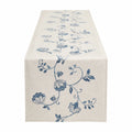 Chemin de table 180 x 40 cm en tissu beige à motif floral bleu style classique