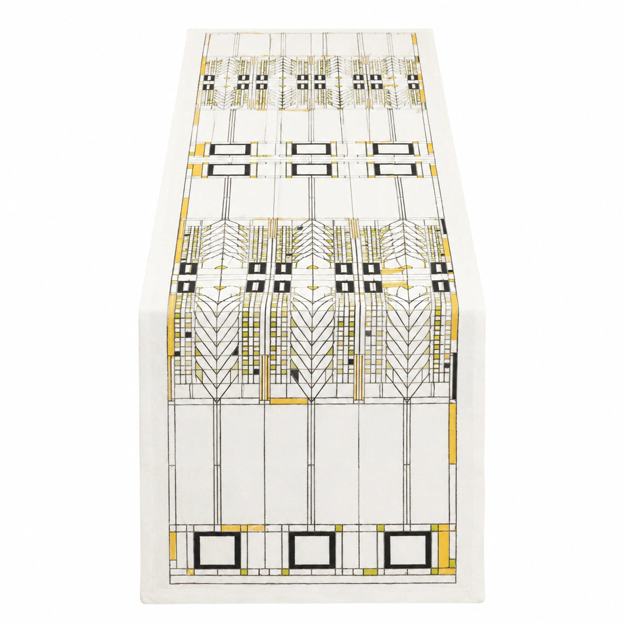 Chemin de table 180 x 33 cm en polyester blanc motif géométrique style architectural