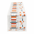 Chemin de table 180 x 35 cm en tissu blanc orange vert foncé motif géométrique moderne