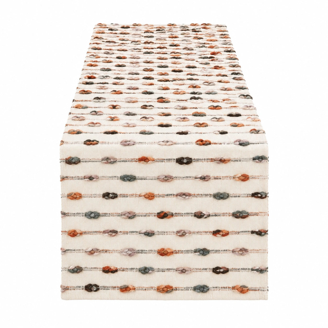 Chemin de table 180 x 35 cm en textile tissé beige à motifs multicolores style bohème