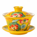 Gaiwan en porcelaine jaune 12 cm pour thé style floral