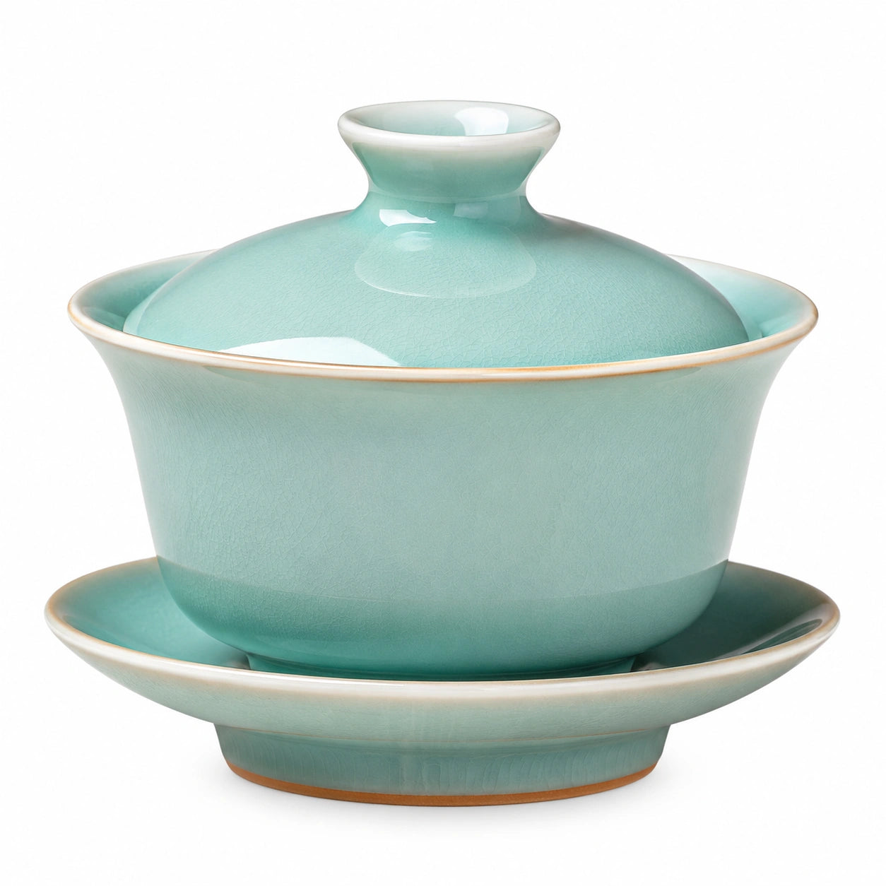 Gaiwan 11 cm en céramique vert céladon avec couvercle et soucoupe style traditionnel