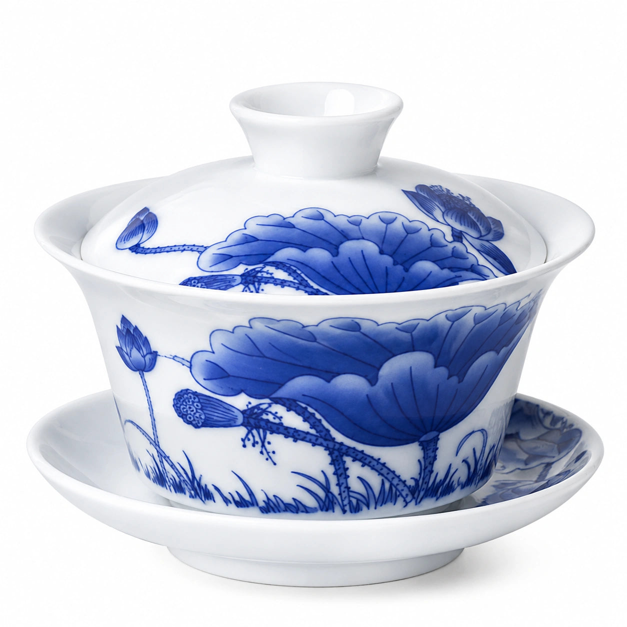 Gaiwan en porcelaine bleu et blanc 150 ml pour thé style floral