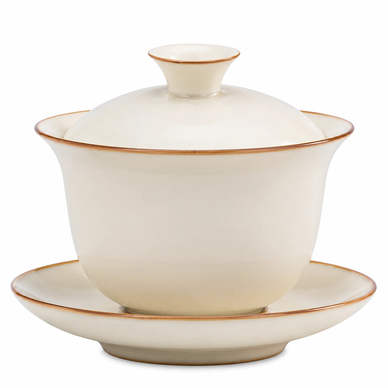Gaiwan 180 ml en porcelaine ivoire - bol à thé avec couvercle et soucoupe