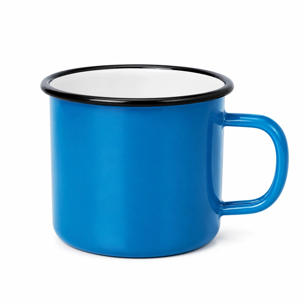 Mug 350 ml en acier émaillé bleu avec anse pour boissons chaudes et froides