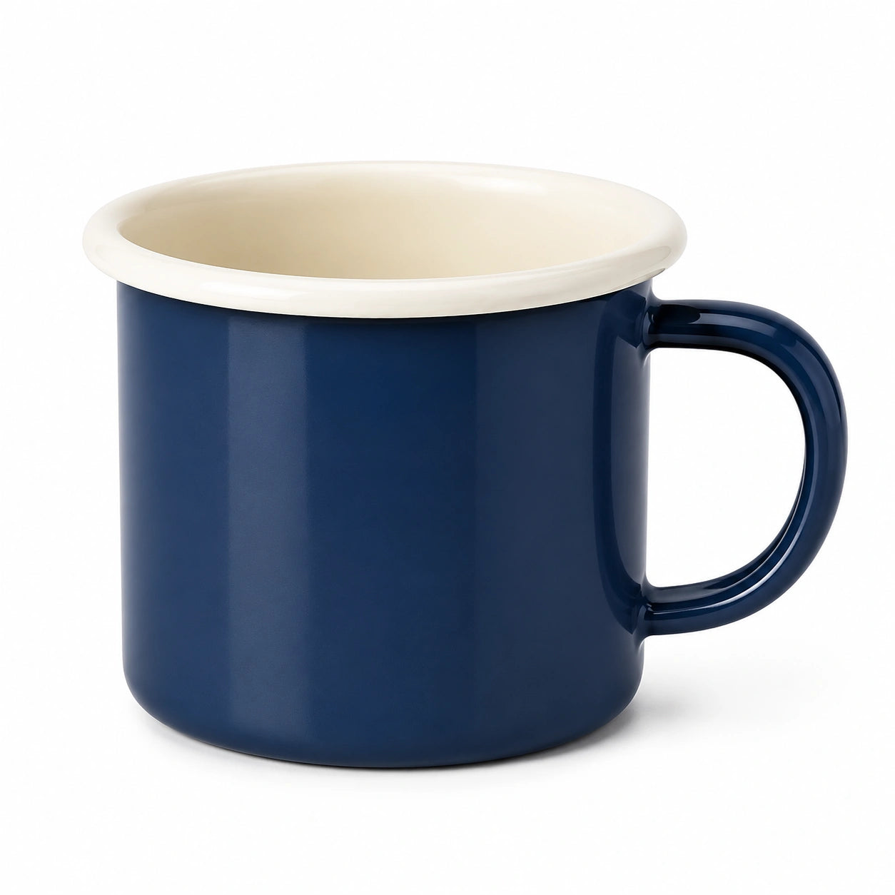 Tasse émaillée 350 ml bleu marine et crème pour boissons chaudes style vintage