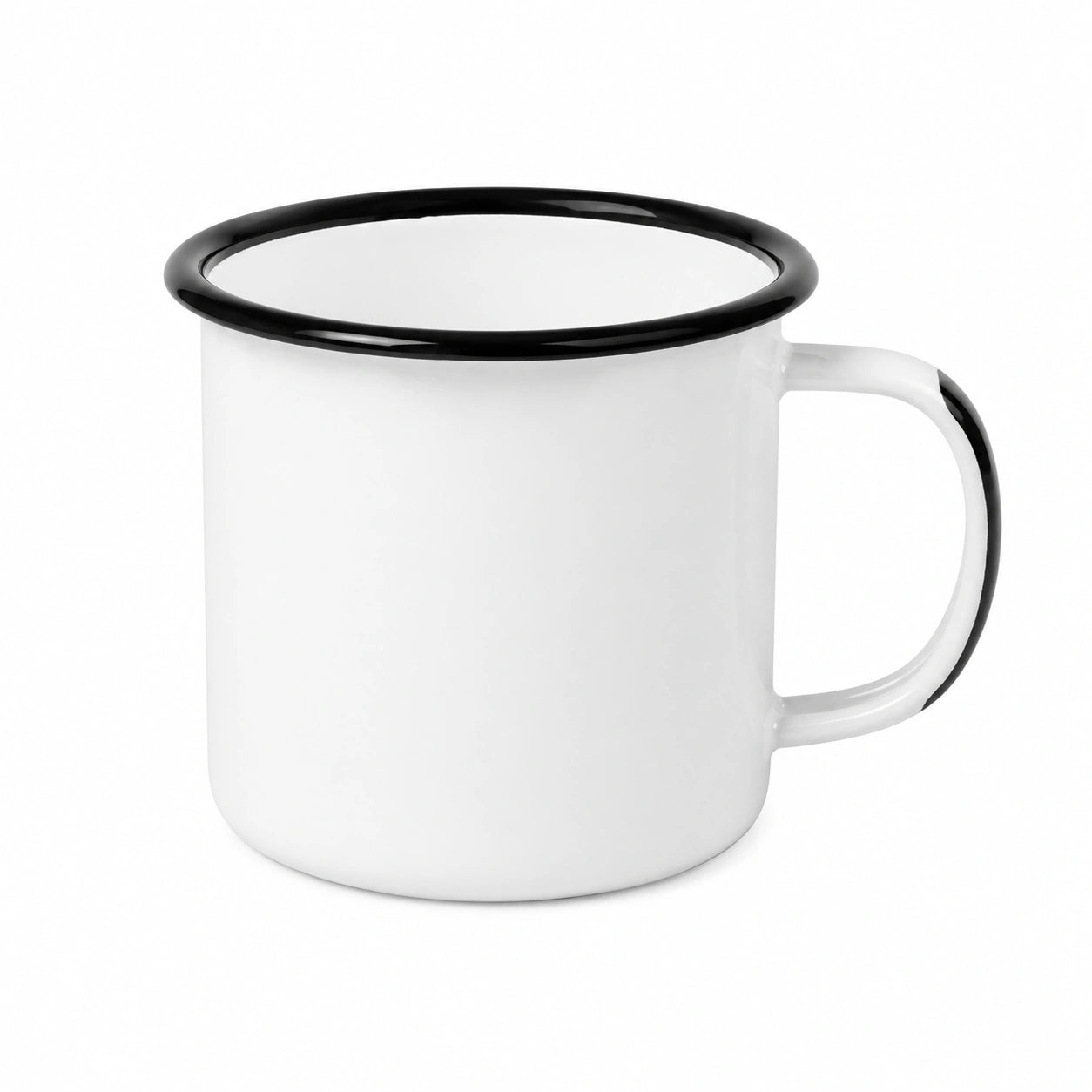 Tasse émaillée 350 ml blanche et noire avec anse style classique