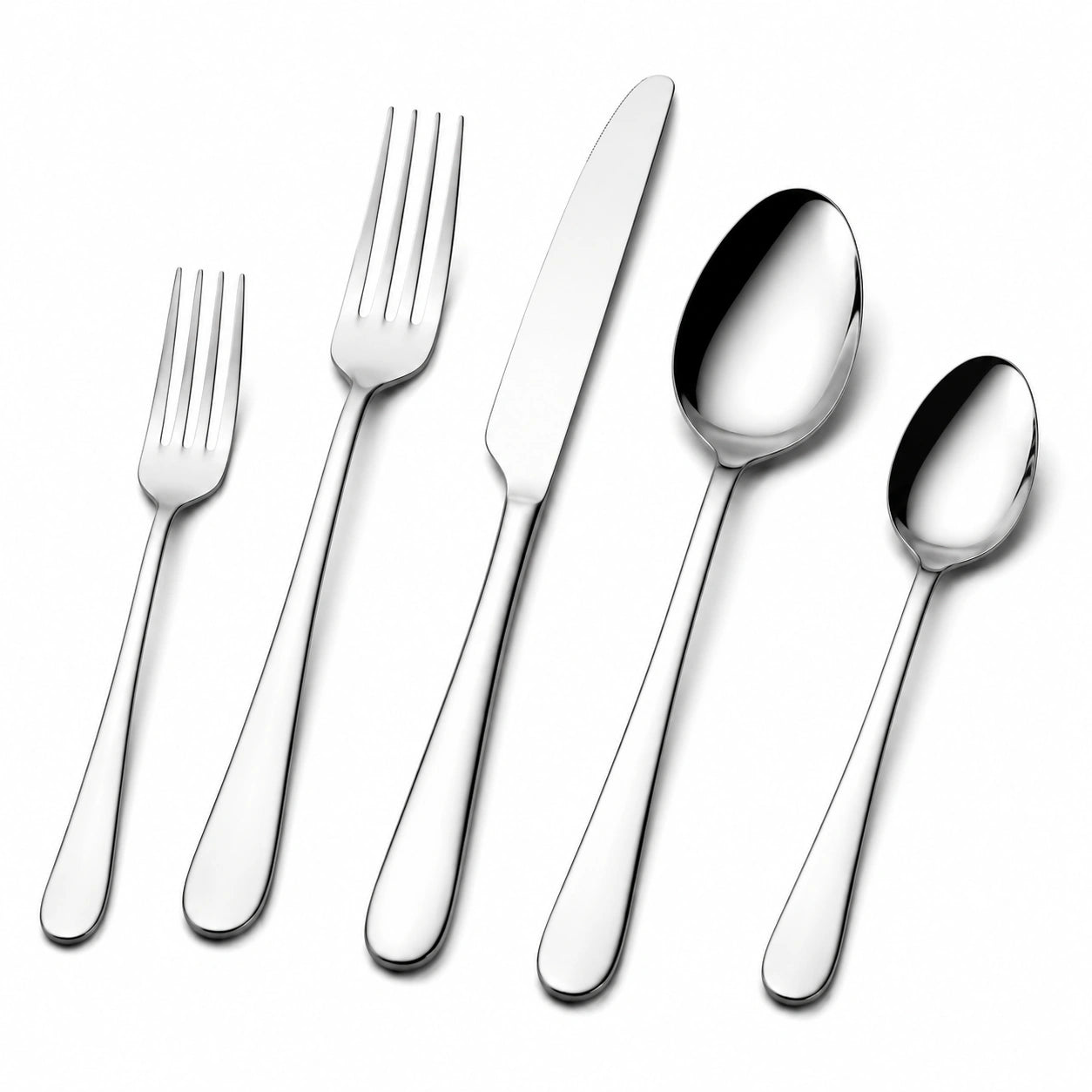 Set de couverts 5 pièces en acier inoxydable argenté style moderne pour table