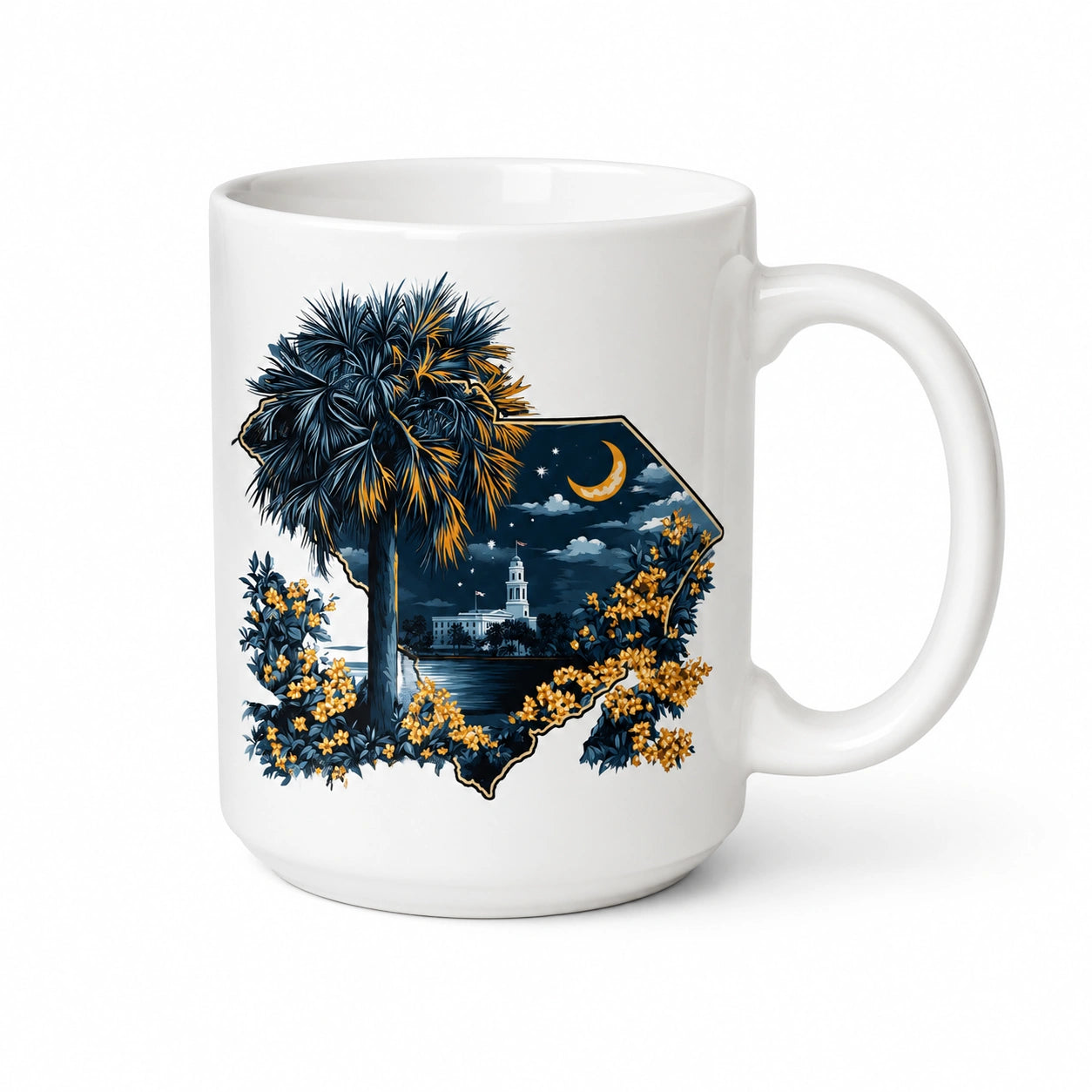 Mug 325 ml en céramique blanc à motif nocturne style décoratif
