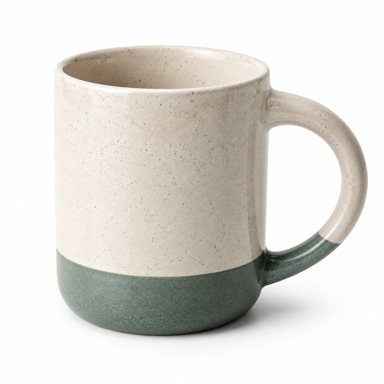Mug en céramique 450 ml beige et vert avec anse style rustique