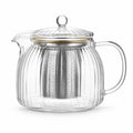 Théière 1200 ml en verre transparent avec filtre en acier inoxydable nervurée