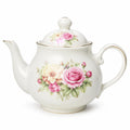 Théière 800 ml en porcelaine blanche à motif floral avec couvercle style classique
